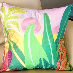 18"x18" Whimsical Colorful Tropical Jungle Leaves Plants Soft Throw Pillow Cover